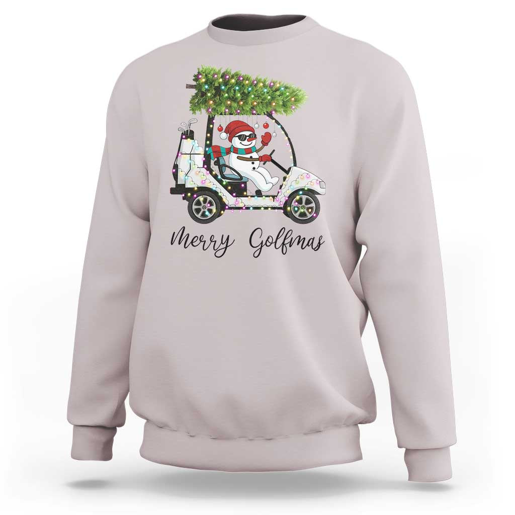 Funny Christmas Golf Sweatshirt Snowman Driving Golf Cart Merry Golfmas - Wonder Print Shop