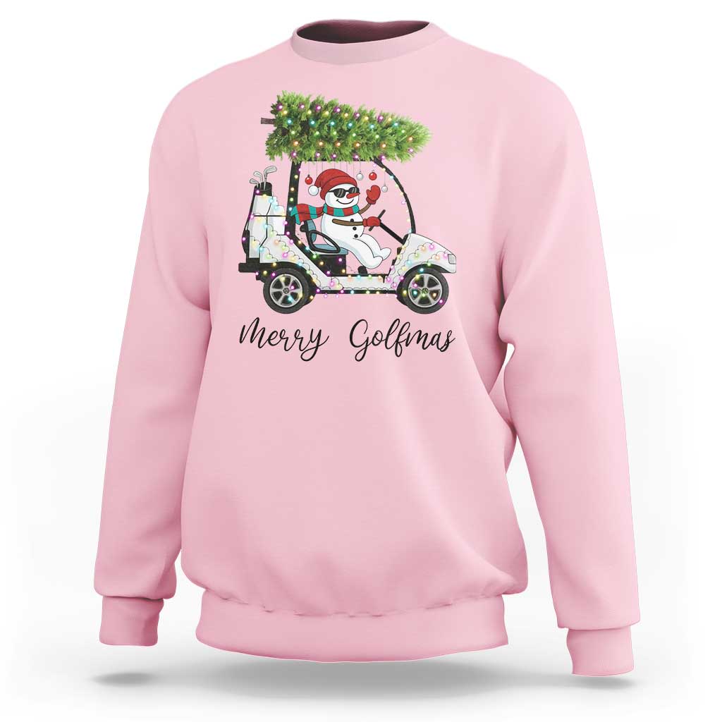 Funny Christmas Golf Sweatshirt Snowman Driving Golf Cart Merry Golfmas - Wonder Print Shop