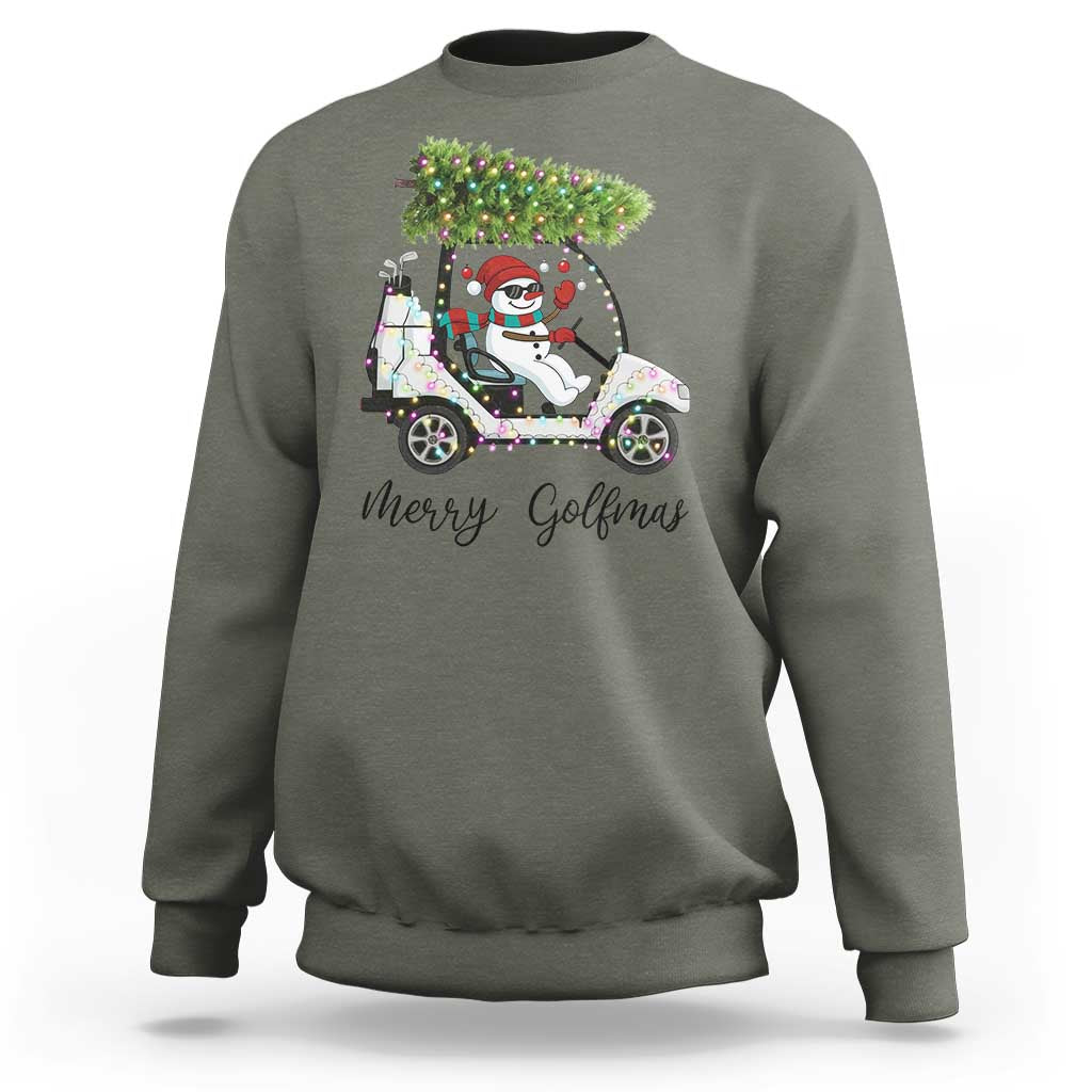 Funny Christmas Golf Sweatshirt Snowman Driving Golf Cart Merry Golfmas - Wonder Print Shop