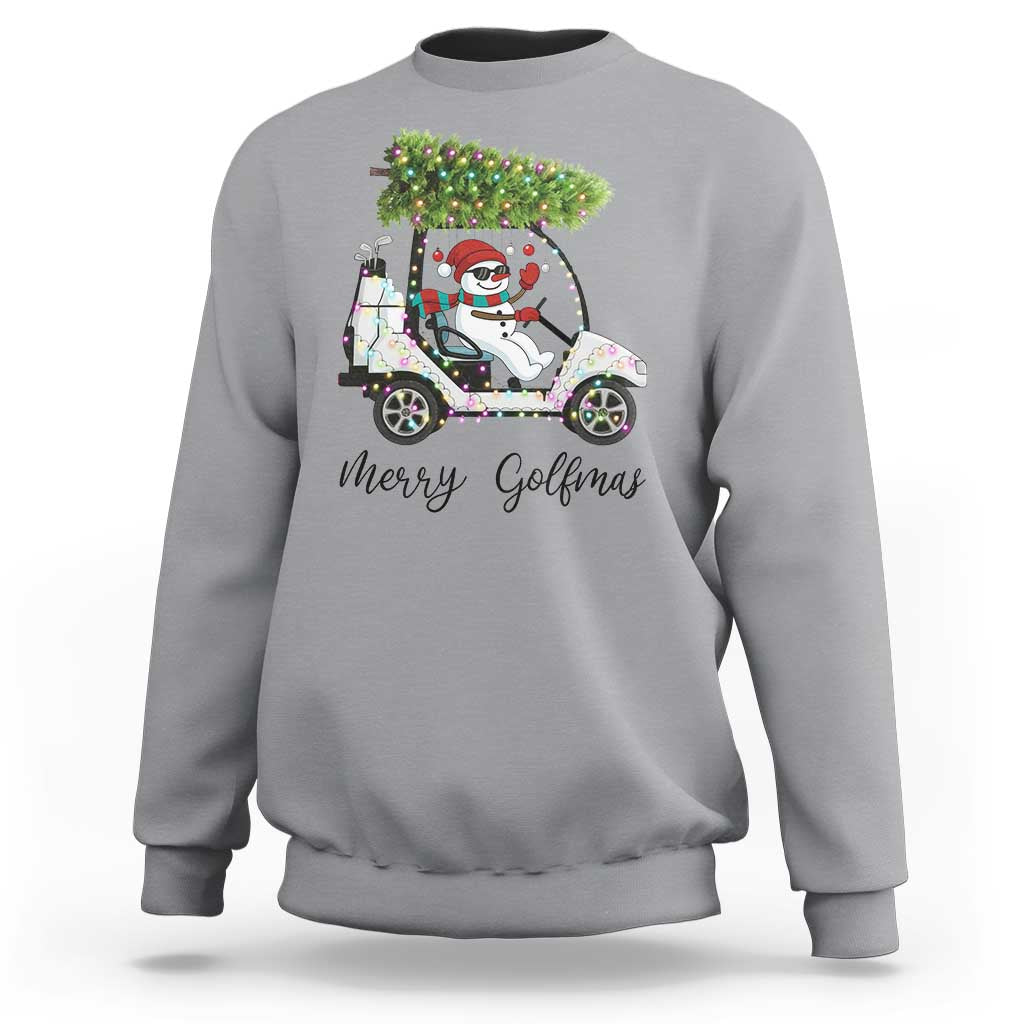 Funny Christmas Golf Sweatshirt Snowman Driving Golf Cart Merry Golfmas - Wonder Print Shop