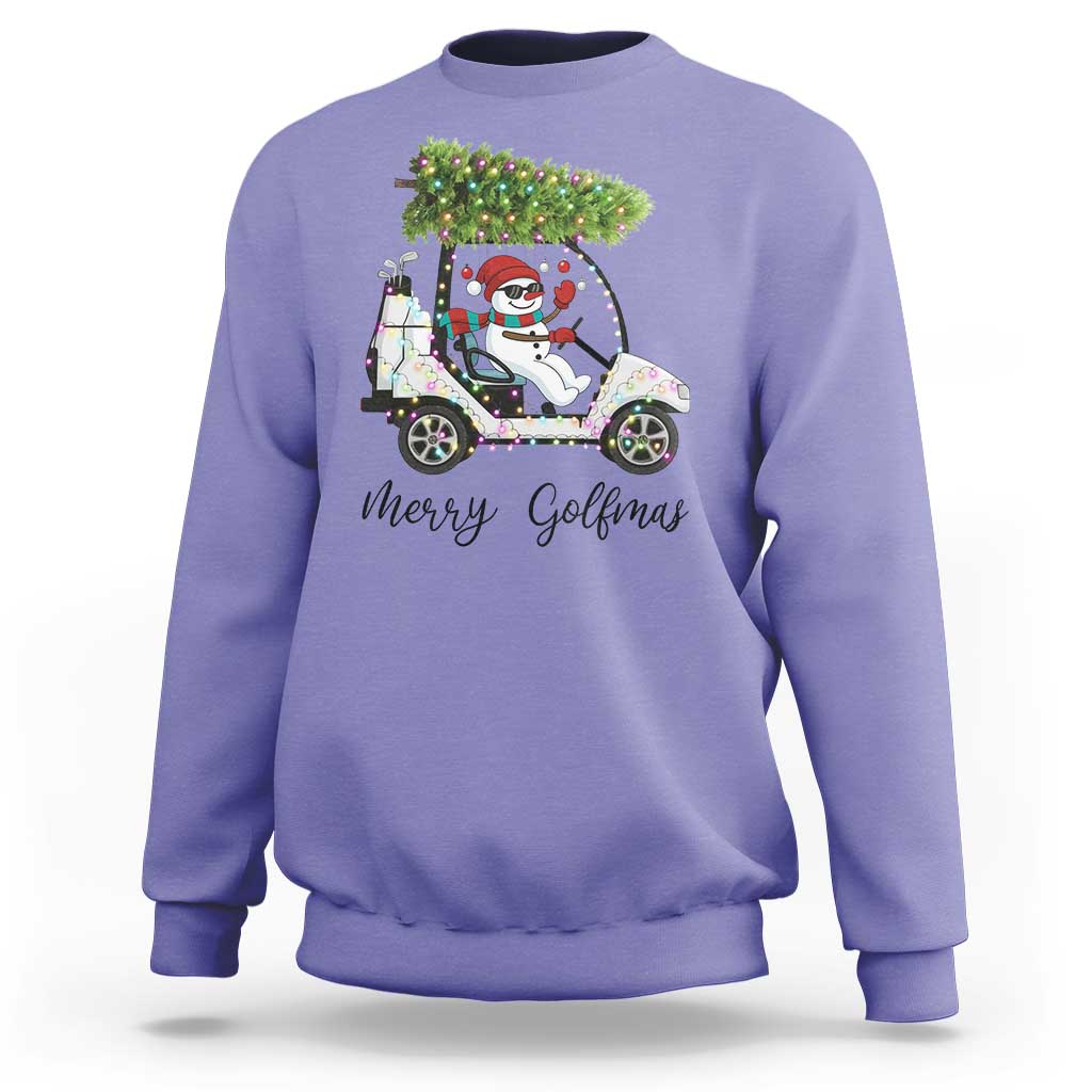 Funny Christmas Golf Sweatshirt Snowman Driving Golf Cart Merry Golfmas - Wonder Print Shop