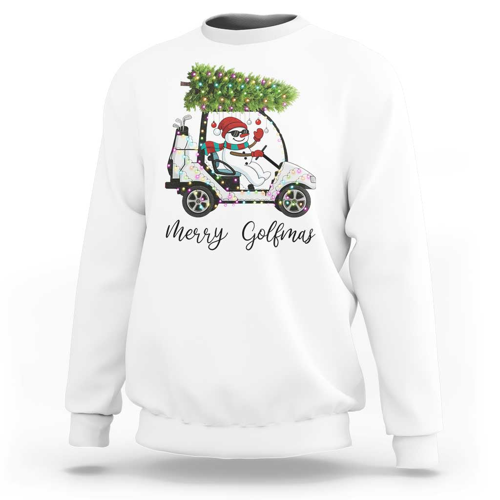 Funny Christmas Golf Sweatshirt Snowman Driving Golf Cart Merry Golfmas - Wonder Print Shop