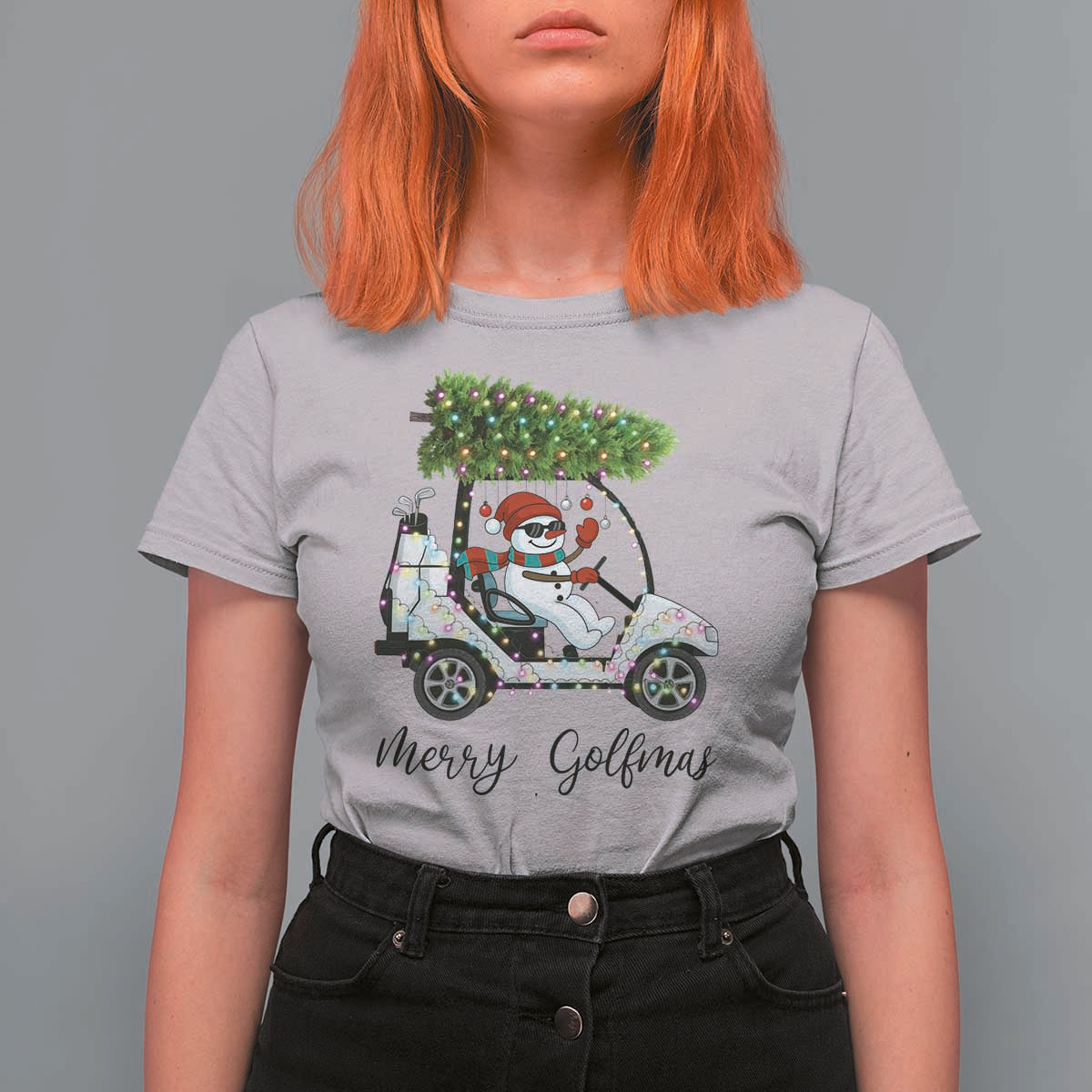 Funny Christmas Golf T Shirt For Women Snowman Driving Golf Cart Merry Golfmas - Wonder Print Shop