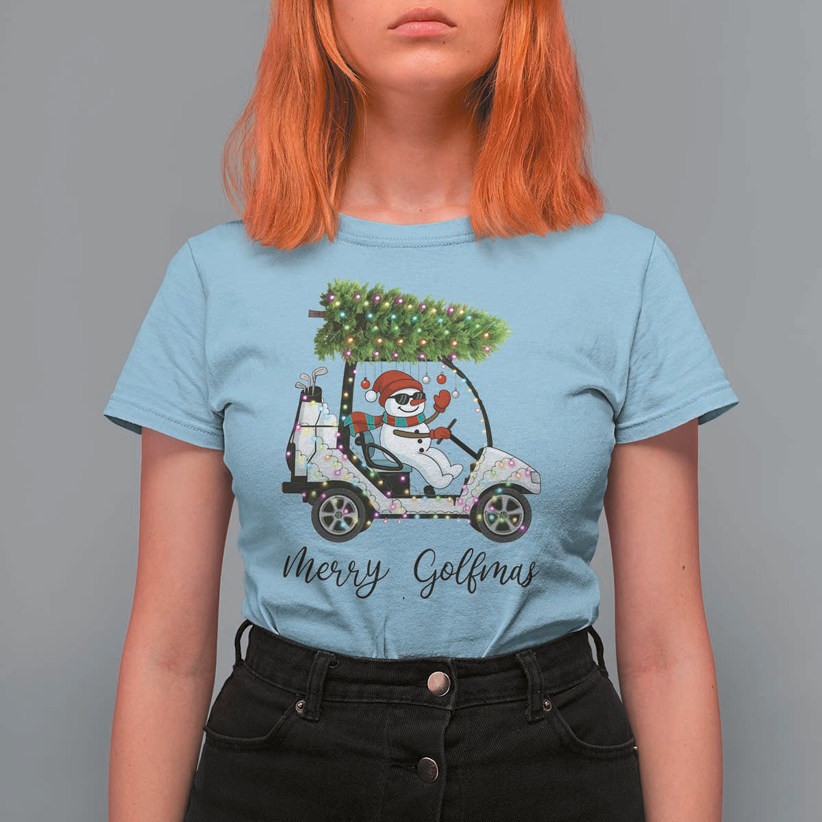 Funny Christmas Golf T Shirt For Women Snowman Driving Golf Cart Merry Golfmas - Wonder Print Shop