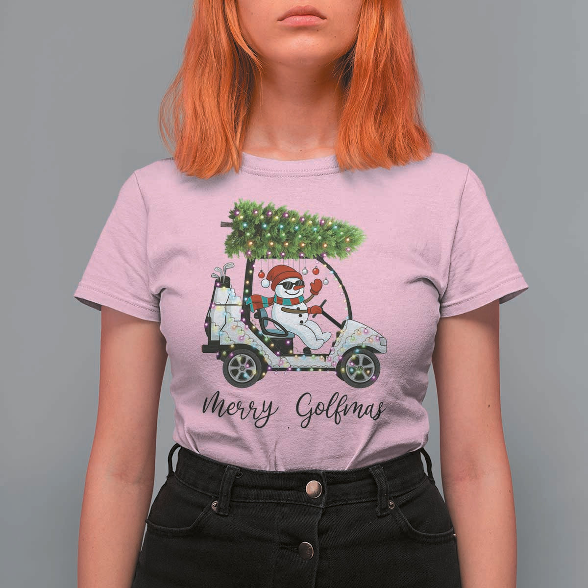 Funny Christmas Golf T Shirt For Women Snowman Driving Golf Cart Merry Golfmas - Wonder Print Shop