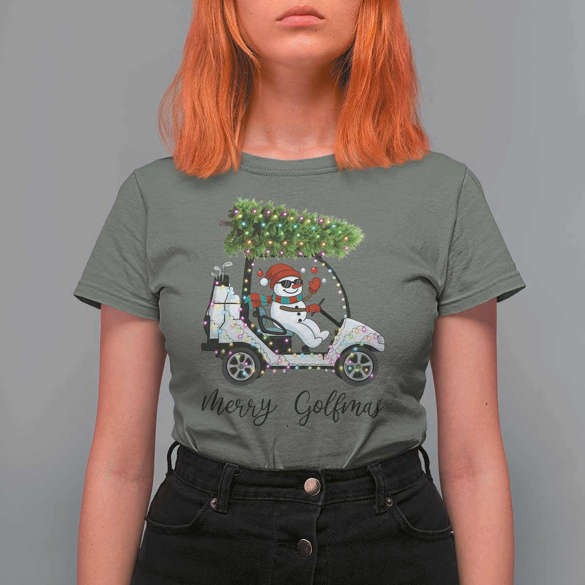 Funny Christmas Golf T Shirt For Women Snowman Driving Golf Cart Merry Golfmas - Wonder Print Shop
