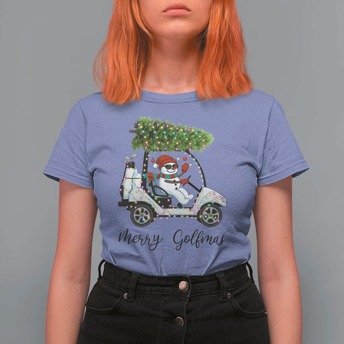 Funny Christmas Golf T Shirt For Women Snowman Driving Golf Cart Merry Golfmas - Wonder Print Shop