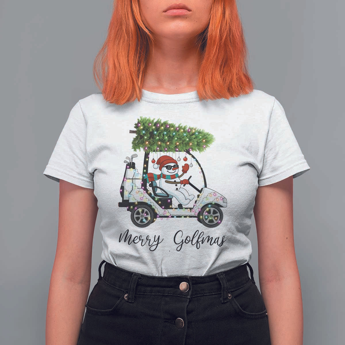 Funny Christmas Golf T Shirt For Women Snowman Driving Golf Cart Merry Golfmas - Wonder Print Shop