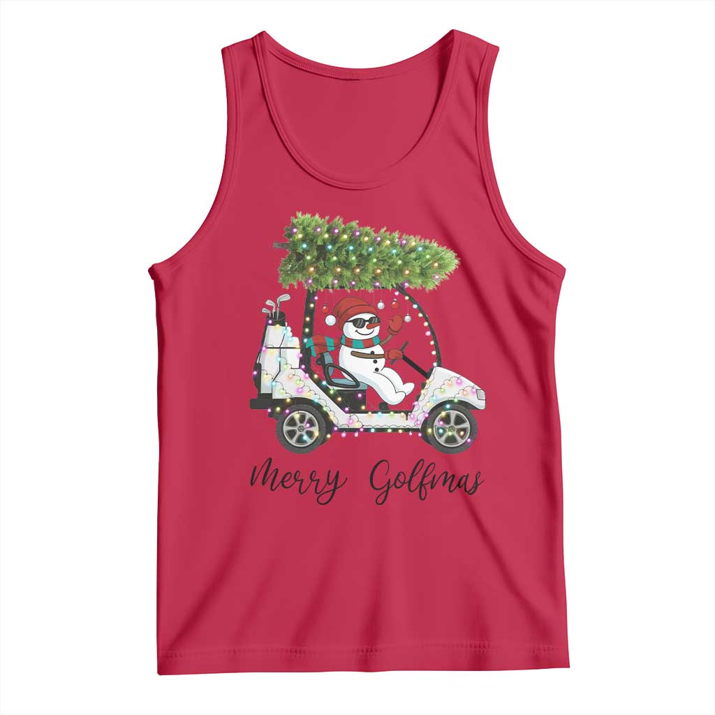 Funny Christmas Golf Tank Top Snowman Driving Golf Cart Merry Golfmas - Wonder Print Shop