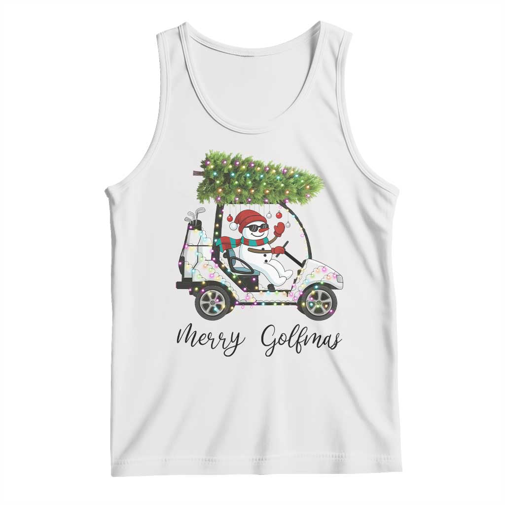 Funny Christmas Golf Tank Top Snowman Driving Golf Cart Merry Golfmas - Wonder Print Shop