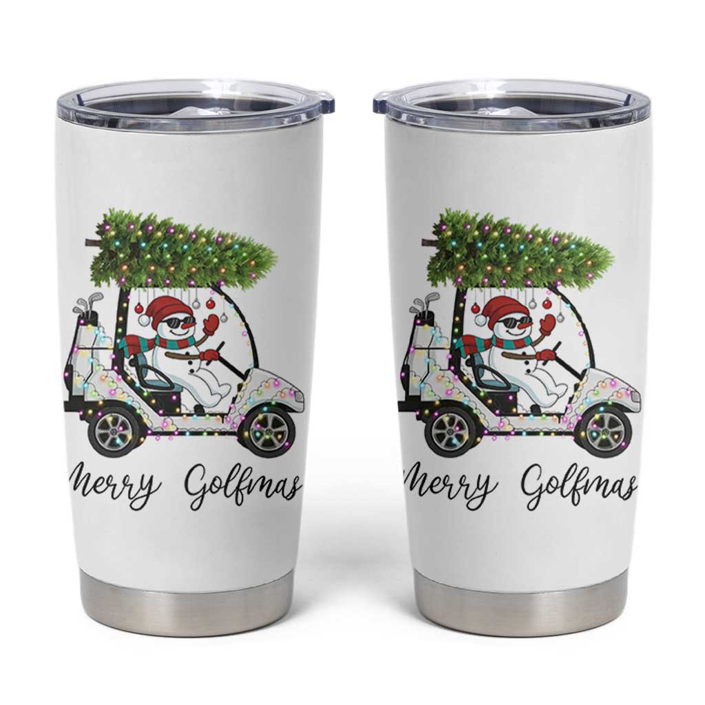Funny Christmas Golf Tumbler Cup Snowman Driving Golf Cart Merry Golfmas - Wonder Print Shop