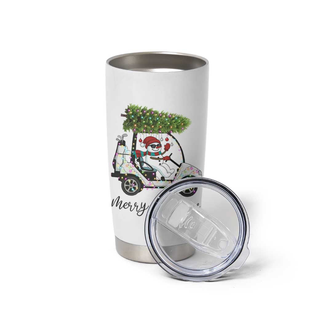 Funny Christmas Golf Tumbler Cup Snowman Driving Golf Cart Merry Golfmas - Wonder Print Shop