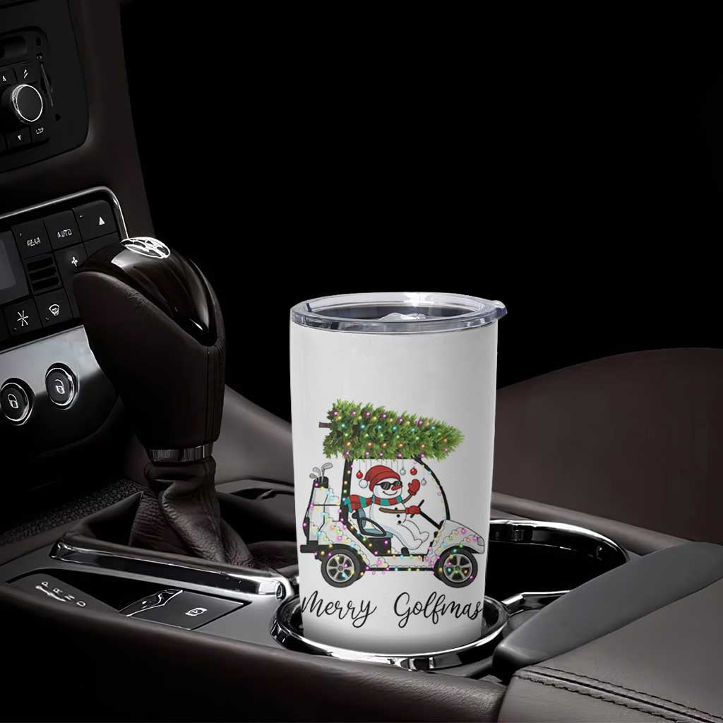 Funny Christmas Golf Tumbler Cup Snowman Driving Golf Cart Merry Golfmas - Wonder Print Shop