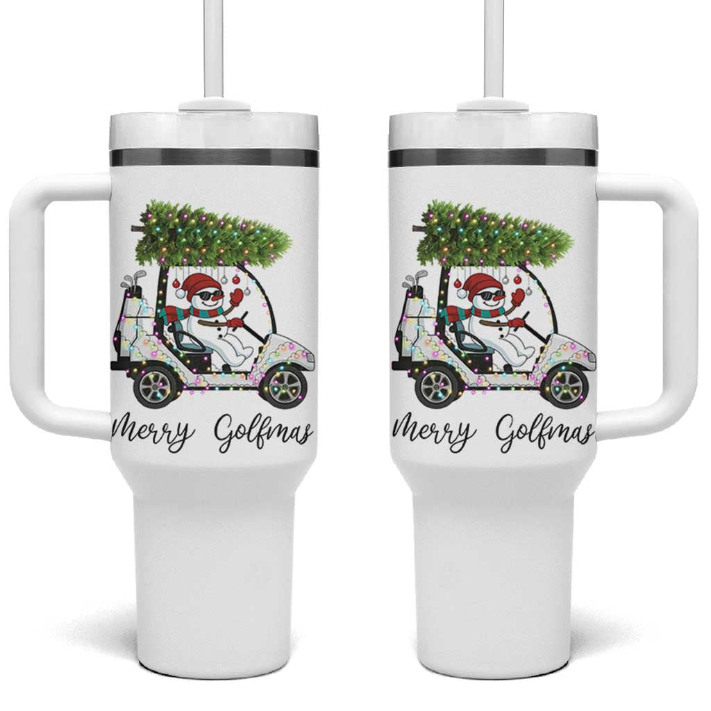 Funny Christmas Golf Tumbler With Handle Snowman Driving Golf Cart Merry Golfmas - Wonder Print Shop