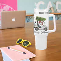 Funny Christmas Golf Tumbler With Handle Snowman Driving Golf Cart Merry Golfmas - Wonder Print Shop