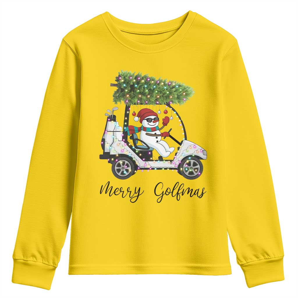 Funny Christmas Golf Youth Sweatshirt Snowman Driving Golf Cart Merry Golfmas - Wonder Print Shop