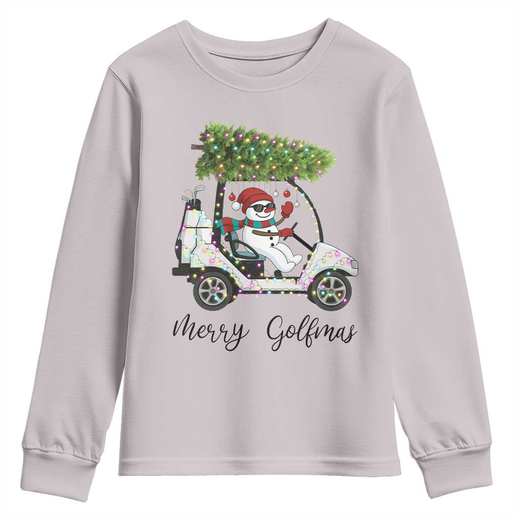 Funny Christmas Golf Youth Sweatshirt Snowman Driving Golf Cart Merry Golfmas - Wonder Print Shop