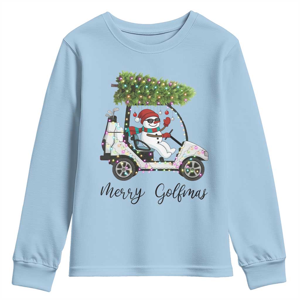 Funny Christmas Golf Youth Sweatshirt Snowman Driving Golf Cart Merry Golfmas - Wonder Print Shop