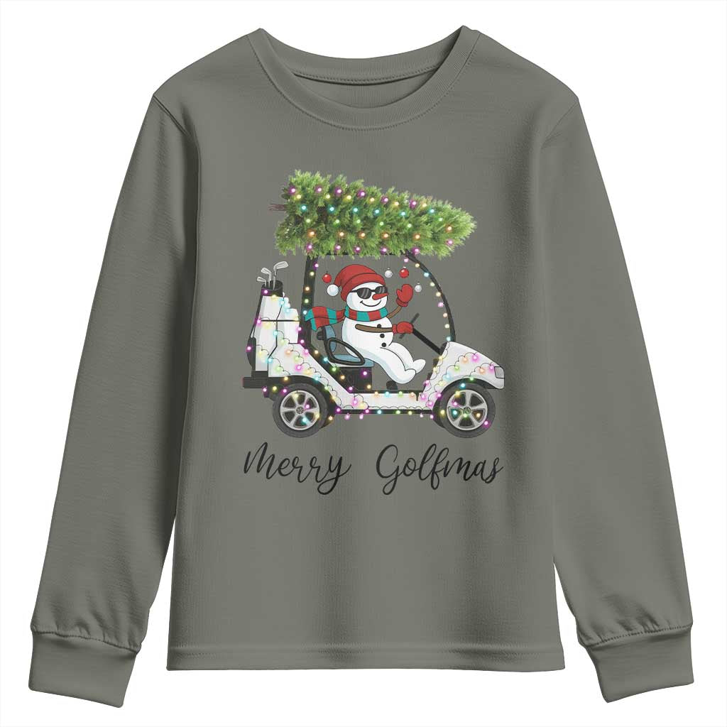Funny Christmas Golf Youth Sweatshirt Snowman Driving Golf Cart Merry Golfmas - Wonder Print Shop