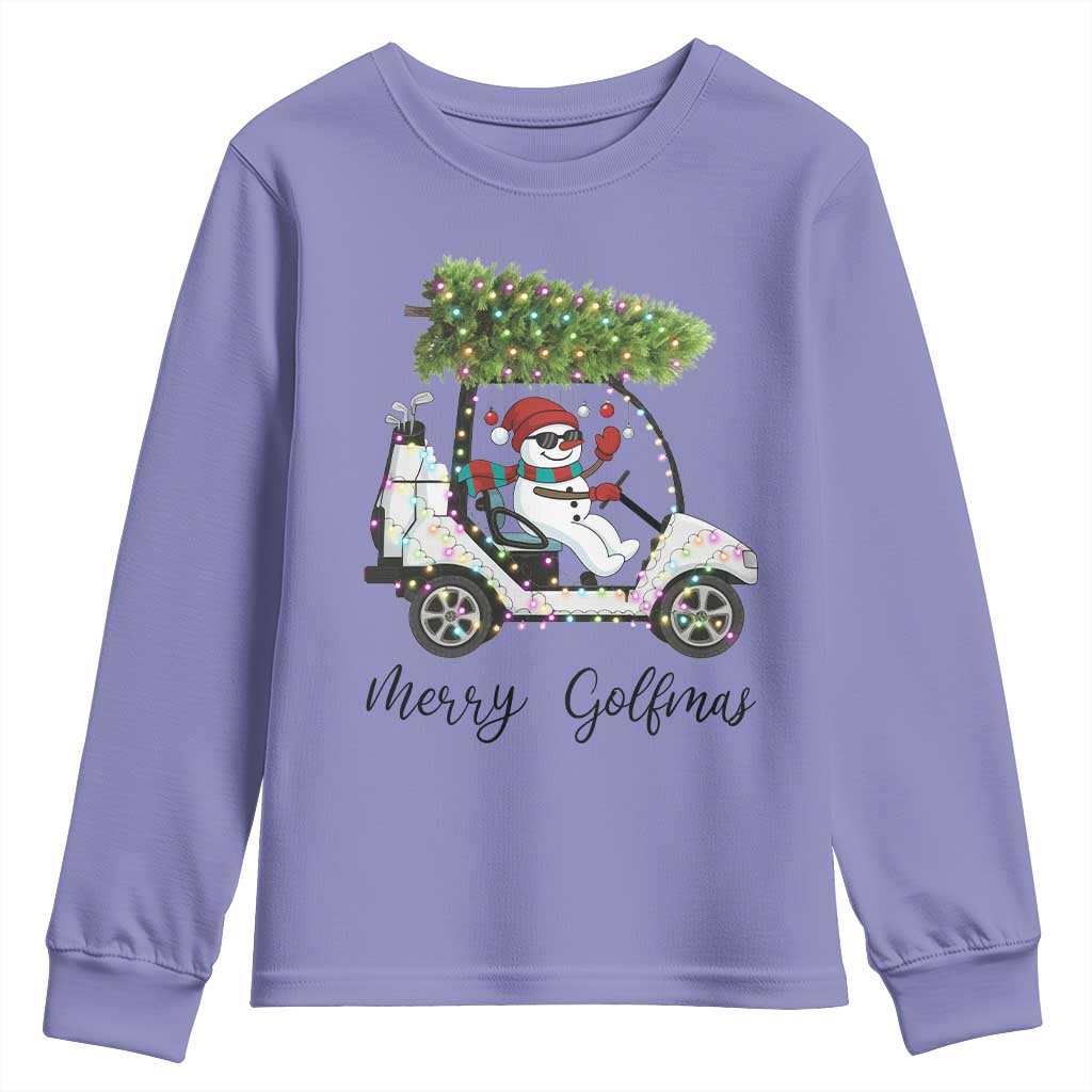 Funny Christmas Golf Youth Sweatshirt Snowman Driving Golf Cart Merry Golfmas - Wonder Print Shop
