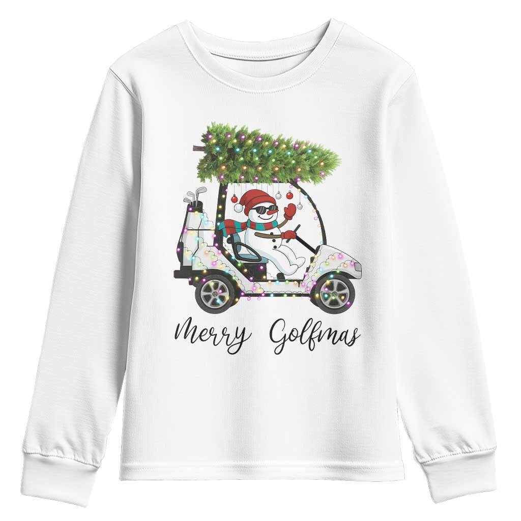 Funny Christmas Golf Youth Sweatshirt Snowman Driving Golf Cart Merry Golfmas - Wonder Print Shop