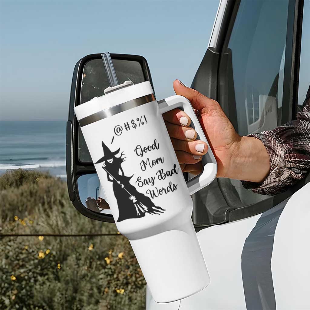Good Mom Say Bad Words Tumbler With Handle Funny Witch Mom Halloween Gift