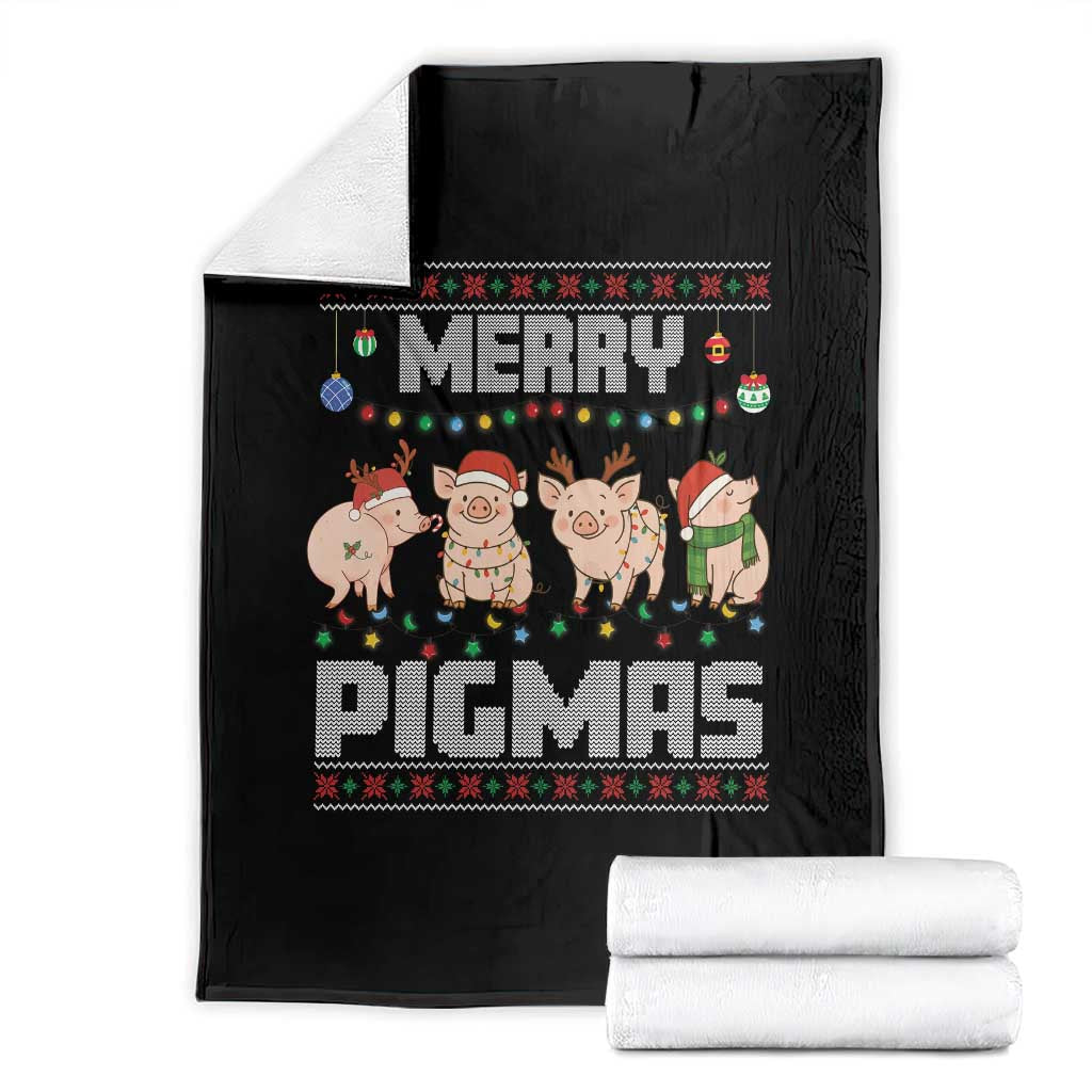 Funny Merry Pigmas Throw Blanket Christmas Pig Ugly Sweater Gift - Wonder Print Shop