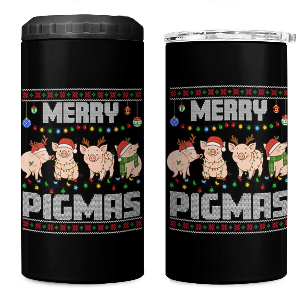 Funny Merry Pigmas 4 in 1 Can Cooler Tumbler Christmas Pig Ugly Sweater Gift - Wonder Print Shop
