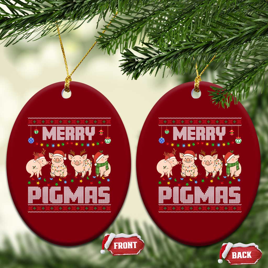 Funny Merry Pigmas Ceramic Ornament Christmas Pig Ugly Sweater Gift - Wonder Print Shop