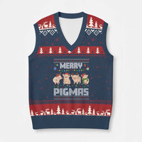Funny Merry Pigmas V-Neck Knit Sweater Vest Xmas Pig Ugly Sweater Gift - Wonder Print Shop