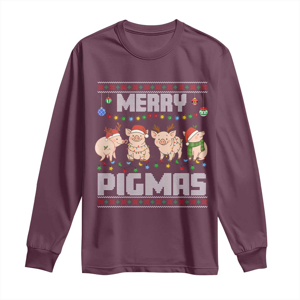 Funny Merry Pigmas Long Sleeve Shirt Christmas Pig Ugly Sweater Gift - Wonder Print Shop