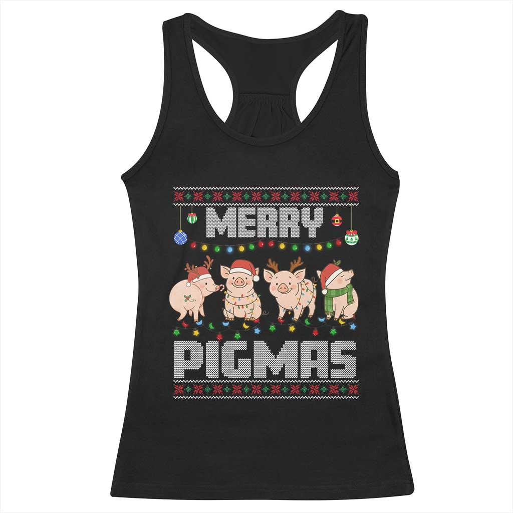 Funny Merry Pigmas Racerback Tank Top Christmas Pig Ugly Sweater Gift - Wonder Print Shop