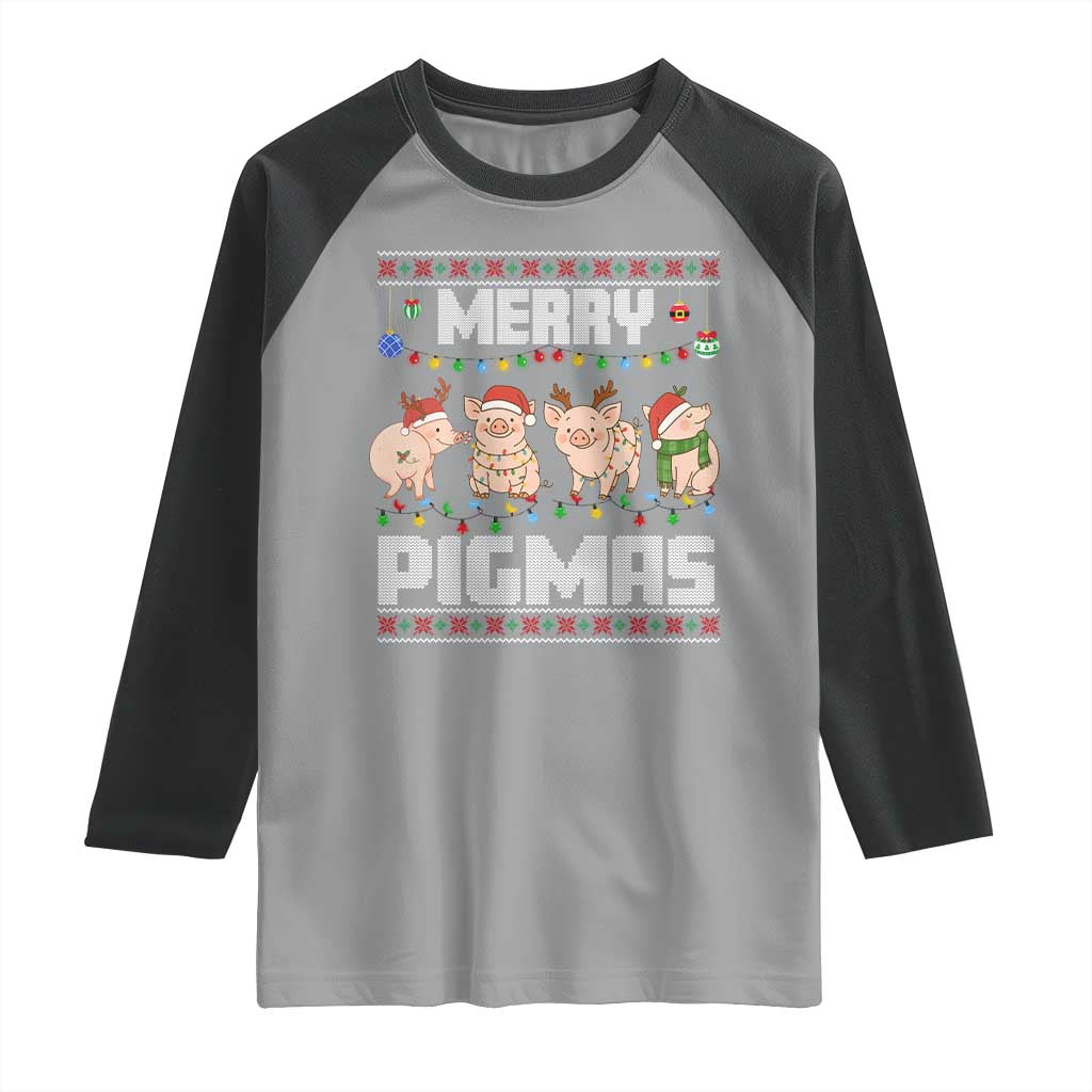 Funny Merry Pigmas Raglan Shirt Christmas Pig Ugly Sweater Gift - Wonder Print Shop