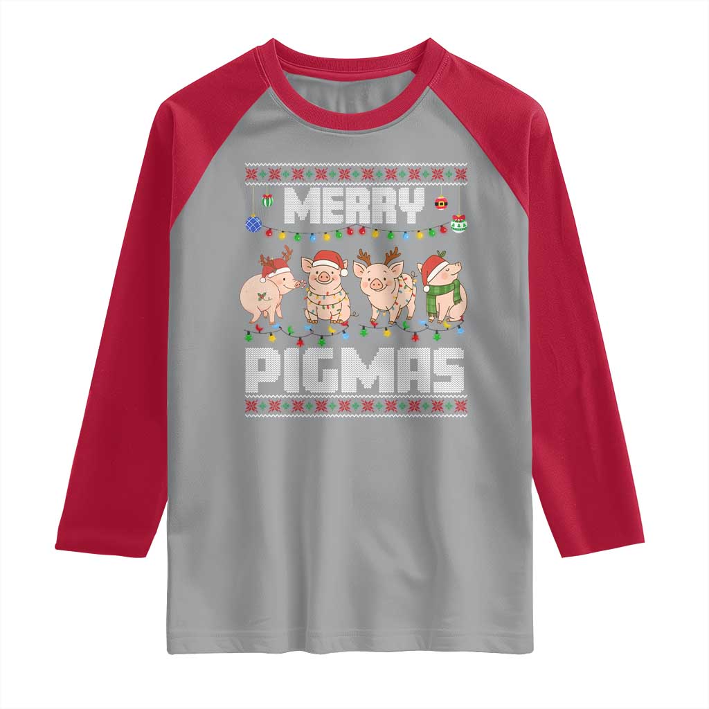 Funny Merry Pigmas Raglan Shirt Christmas Pig Ugly Sweater Gift - Wonder Print Shop
