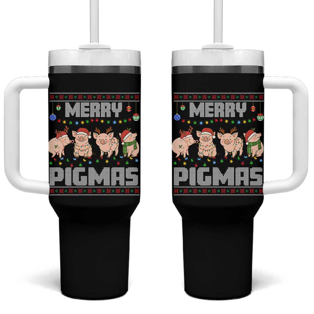 Funny Merry Pigmas Tumbler With Handle Christmas Pig Ugly Sweater Gift - Wonder Print Shop