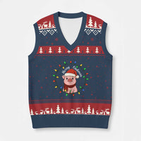 Funny Merry Oinkmas V-Neck Knit Sweater Vest Farmer Xmas Pig Lover Gift - Wonder Print Shop