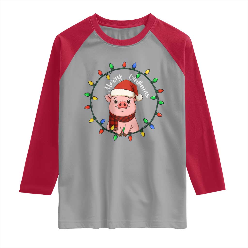 Funny Merry Oinkmas Raglan Shirt Farmer Christmas Pig Lover Gift - Wonder Print Shop
