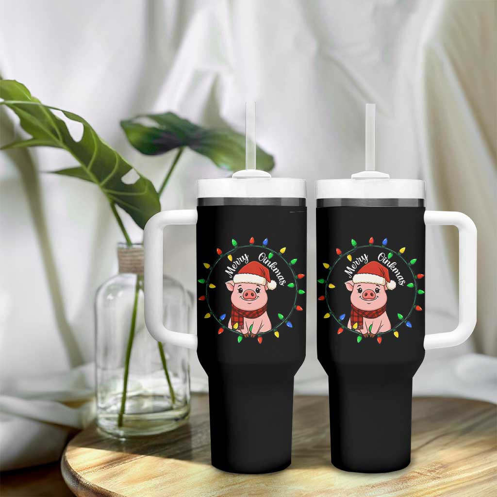 Funny Merry Oinkmas Tumbler With Handle Farmer Christmas Pig Lover Gift - Wonder Print Shop