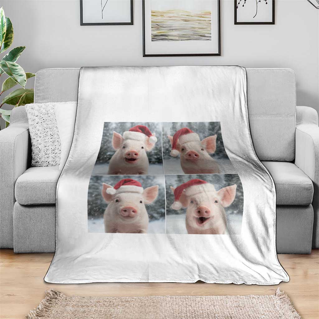 Funny Pig With Santa Hat Photobooth Throw Blanket Christmas Gift - Wonder Print Shop