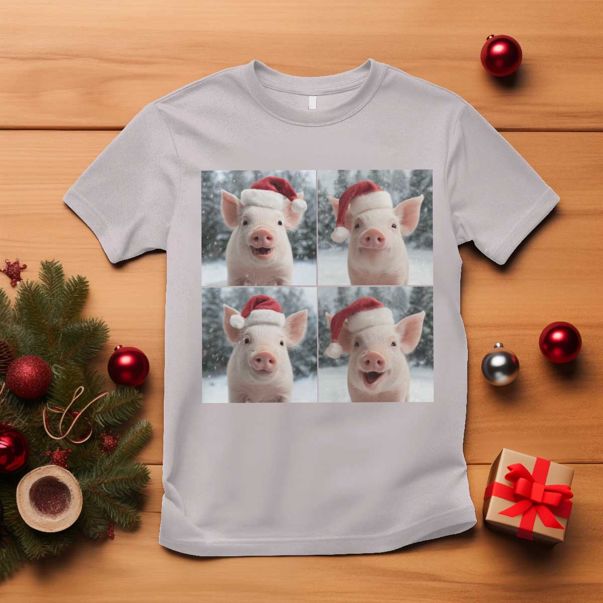 Funny Pig With Santa Hat Photobooth T Shirt Christmas Gift - Wonder Print Shop