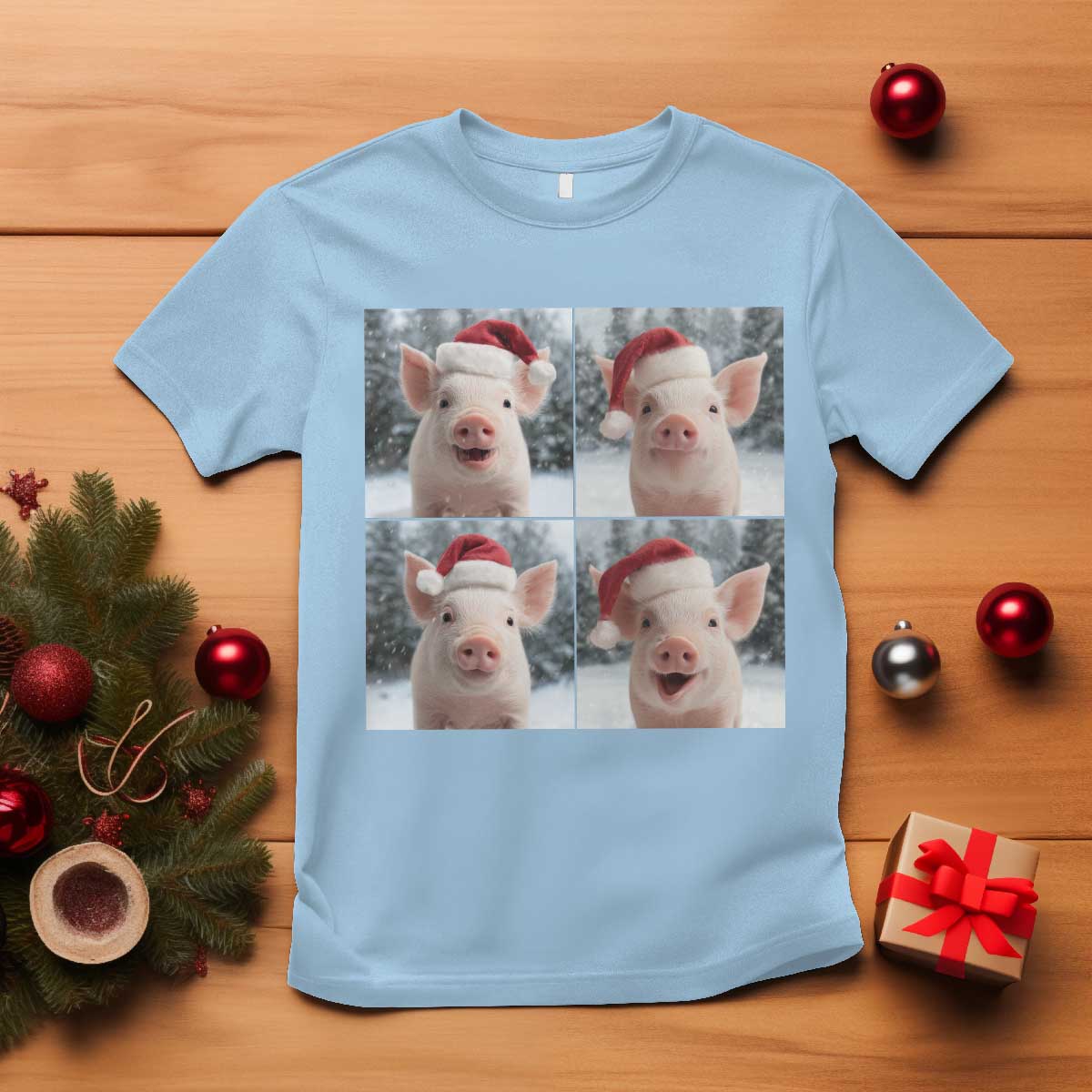 Funny Pig With Santa Hat Photobooth T Shirt Christmas Gift - Wonder Print Shop