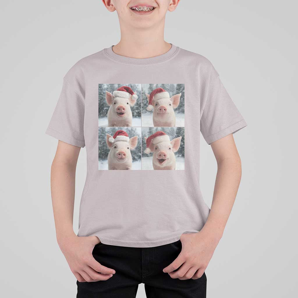 Funny Pig With Santa Hat Photobooth T Shirt For Kid Christmas Gift - Wonder Print Shop