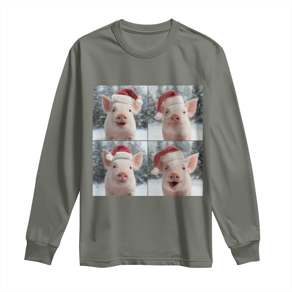Funny Pig With Santa Hat Photobooth Long Sleeve Shirt Christmas Gift - Wonder Print Shop