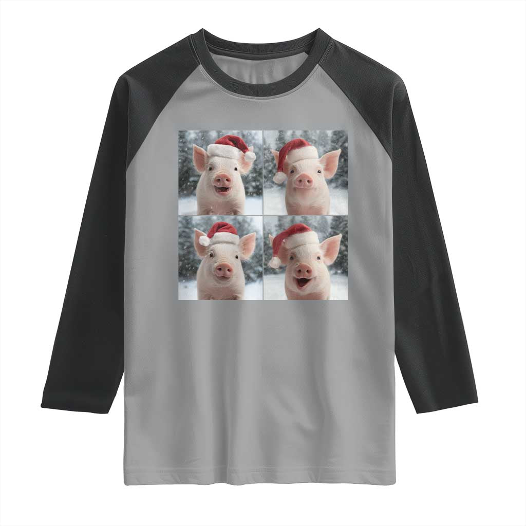 Funny Pig With Santa Hat Photobooth Raglan Shirt Christmas Gift - Wonder Print Shop