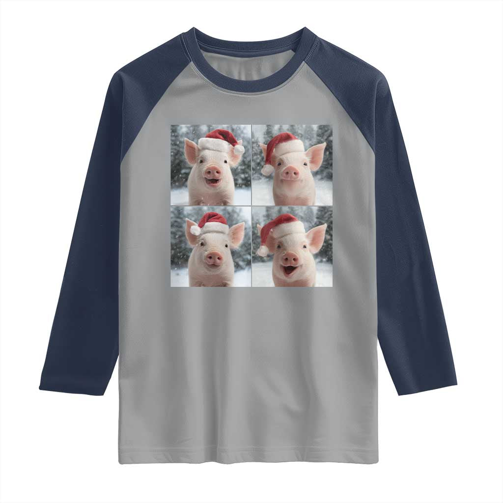 Funny Pig With Santa Hat Photobooth Raglan Shirt Christmas Gift - Wonder Print Shop