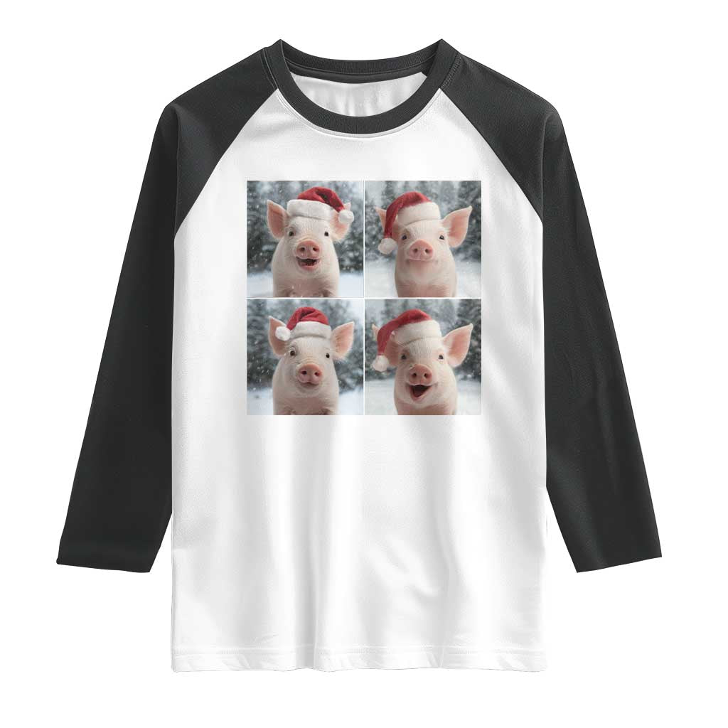Funny Pig With Santa Hat Photobooth Raglan Shirt Christmas Gift - Wonder Print Shop