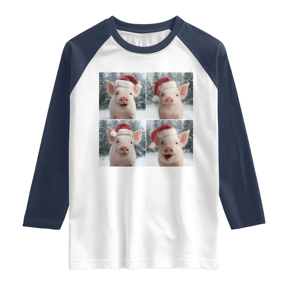 Funny Pig With Santa Hat Photobooth Raglan Shirt Christmas Gift - Wonder Print Shop
