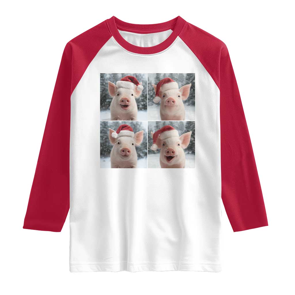 Funny Pig With Santa Hat Photobooth Raglan Shirt Christmas Gift - Wonder Print Shop