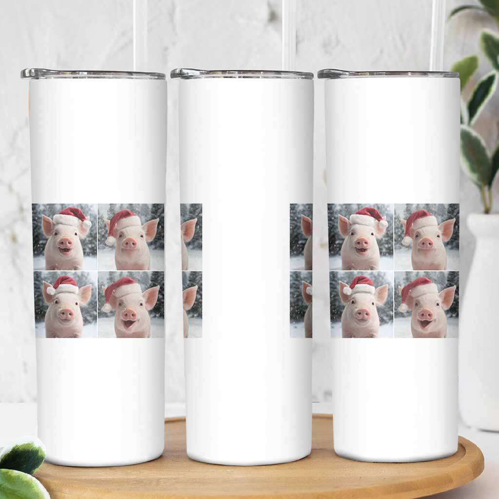 Funny Pig With Santa Hat Photobooth Skinny Tumbler Christmas Gift - Wonder Print Shop