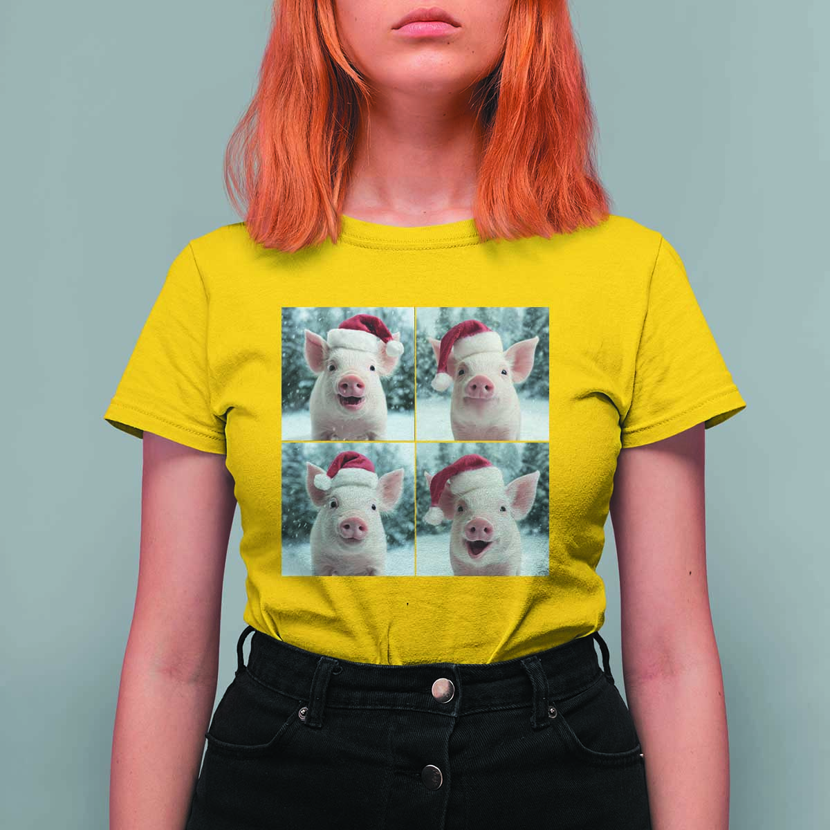 Funny Pig With Santa Hat Photobooth T Shirt For Women Christmas Gift - Wonder Print Shop